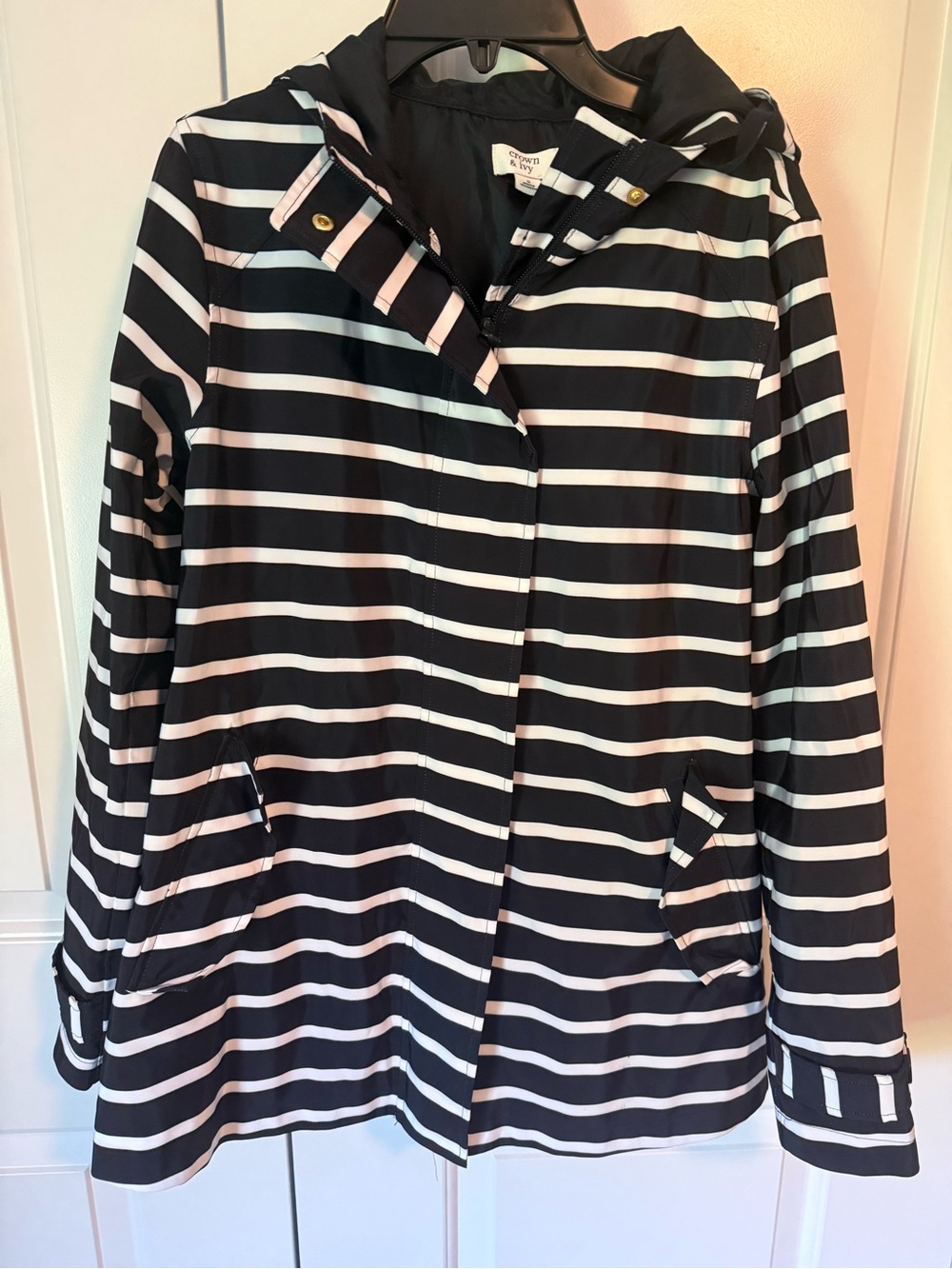 crown & ivy Black and White Striped Hooded Jacket